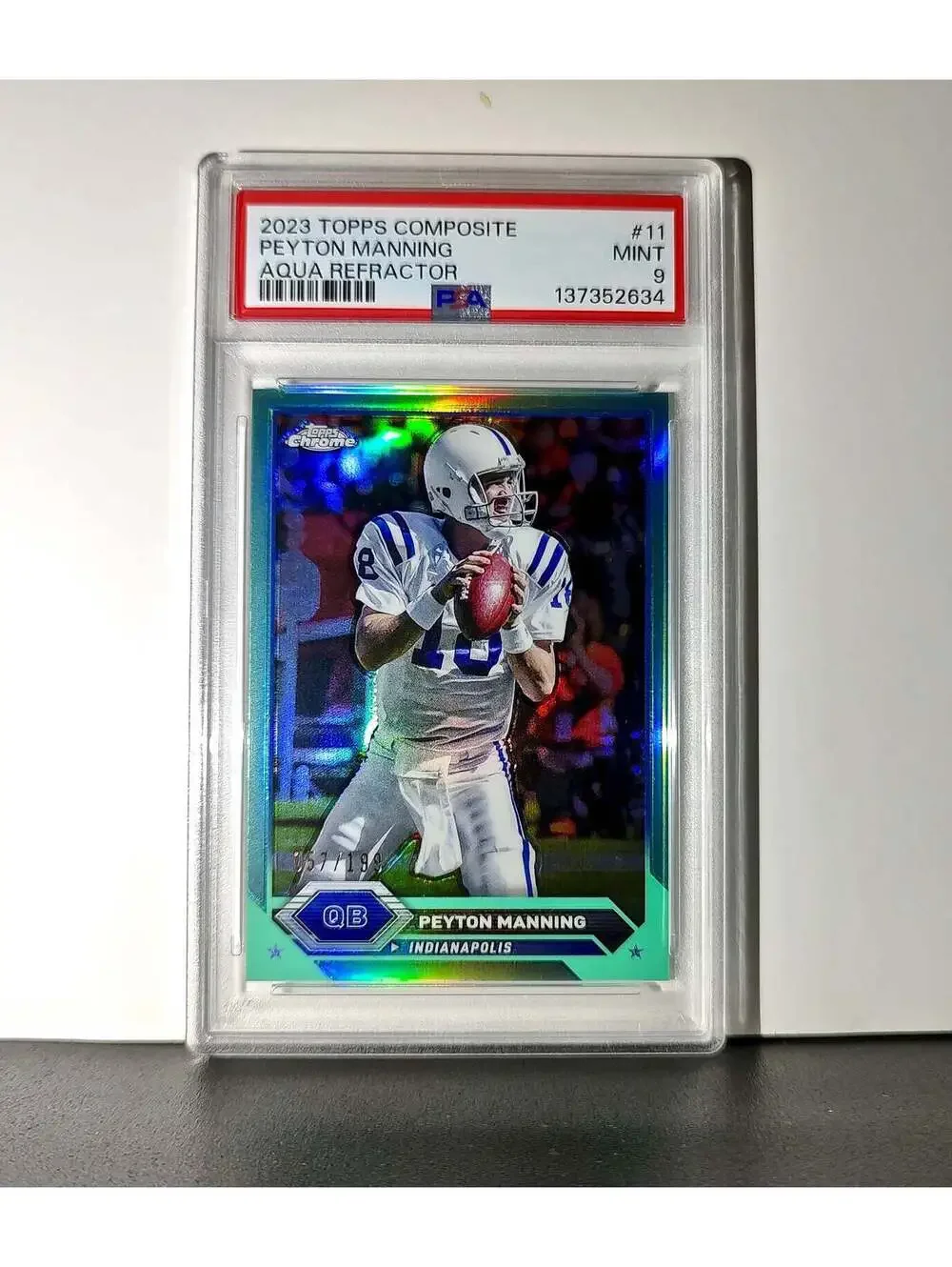 Peyton Manning 2023 Topps #11 057/199 Aqua Refractor PSA 9 Mint